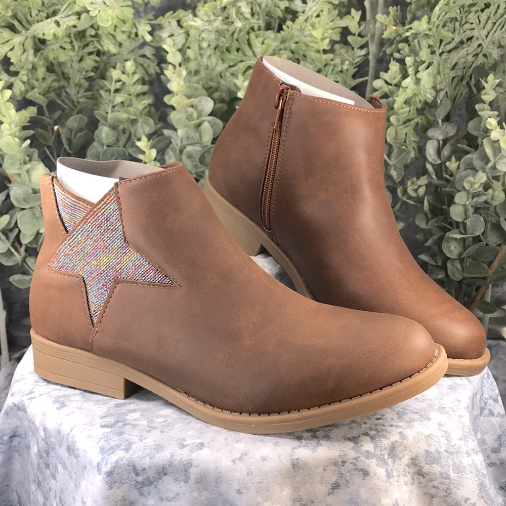 American Eagle by Payless Zuri Star Cognac Zip Booties Girls 5M🌟NWT&NIB🌟